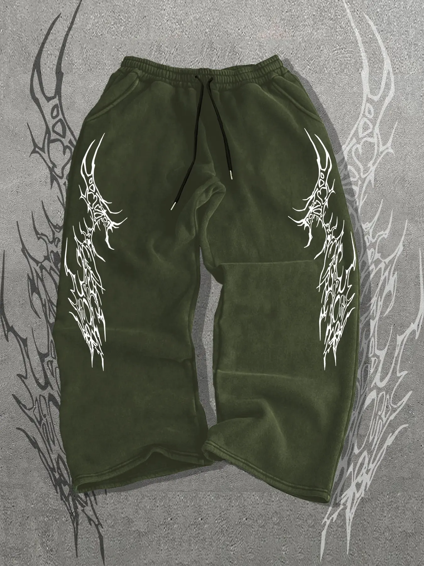 American Street Style Drawstring Pants, Symmetrical Graphic Print, Comfortable Loose Fit, All Season Wear, Versatile Men's Fashion, Casual Loose Comfy