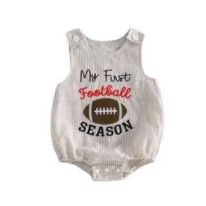 Infant Baby Boy Romper Sleeveless Football Embroidery Bodysuit Newborn Playsuit Summer Fall 0-18 Months