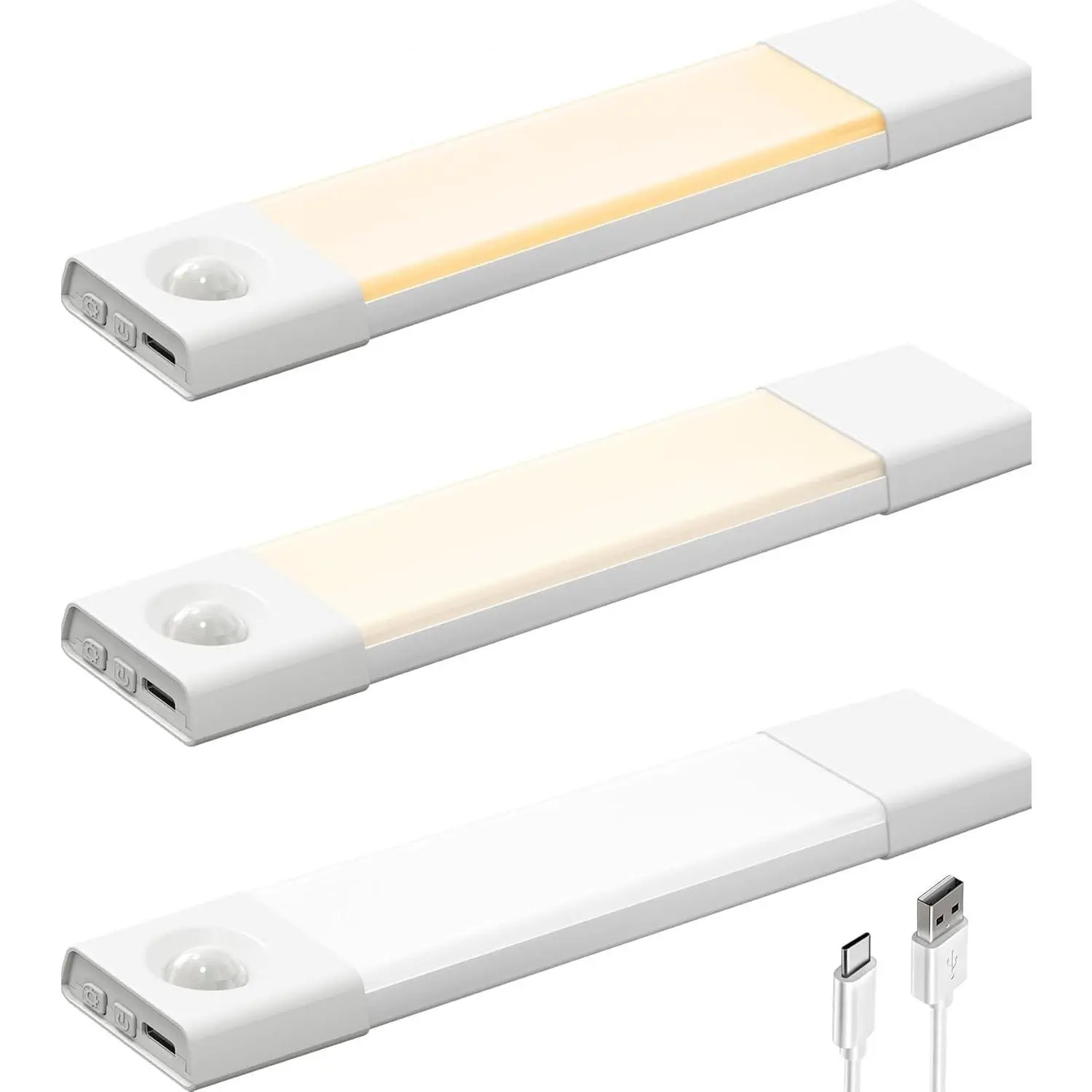 3 Pack 8” Motion Sensor Light Indoor Rechargeable, Stick on Under Cabinet Lighting Wireless, 30 LEDs Closet Light, Dimmable, 3 Color Temps, Counter Lights for Wardrobe, Pantry, Bedroom, Kitchen