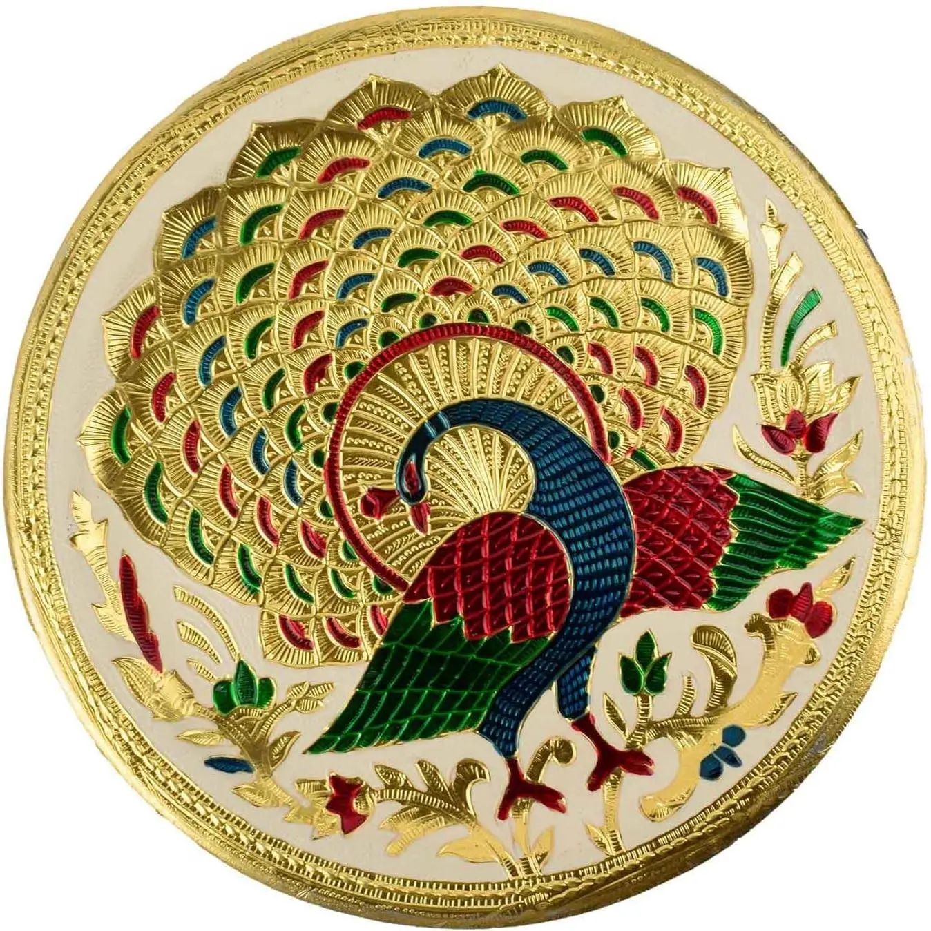 Karwa Chauth Pooja Thali, Peacock Design, Hindu Temple Rituals, Mandir Accessory, Nakshi Plate, Diwali Gift