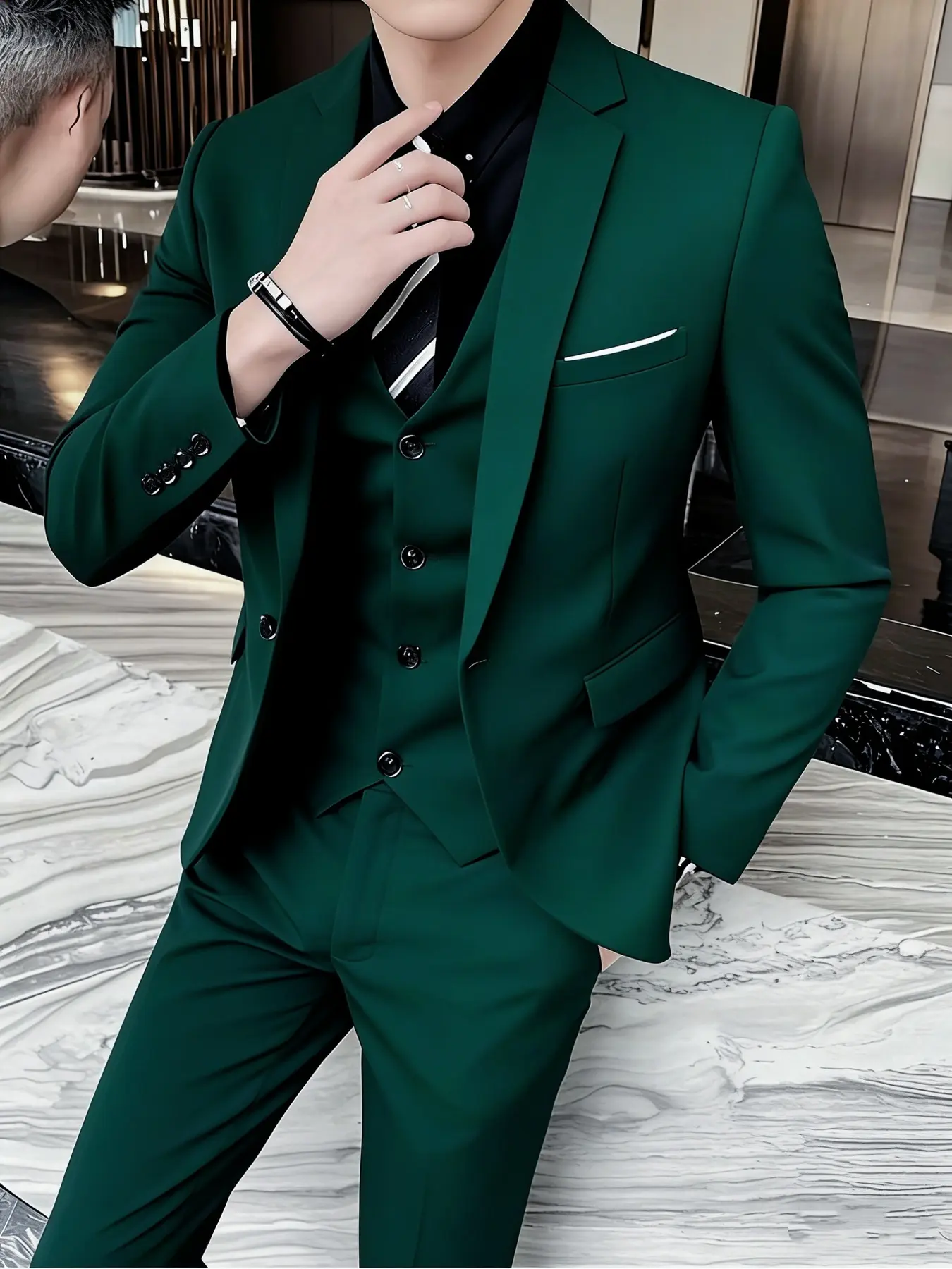 Comfortable Men's Suit Set Single Breasted Solid Color 3-Piece