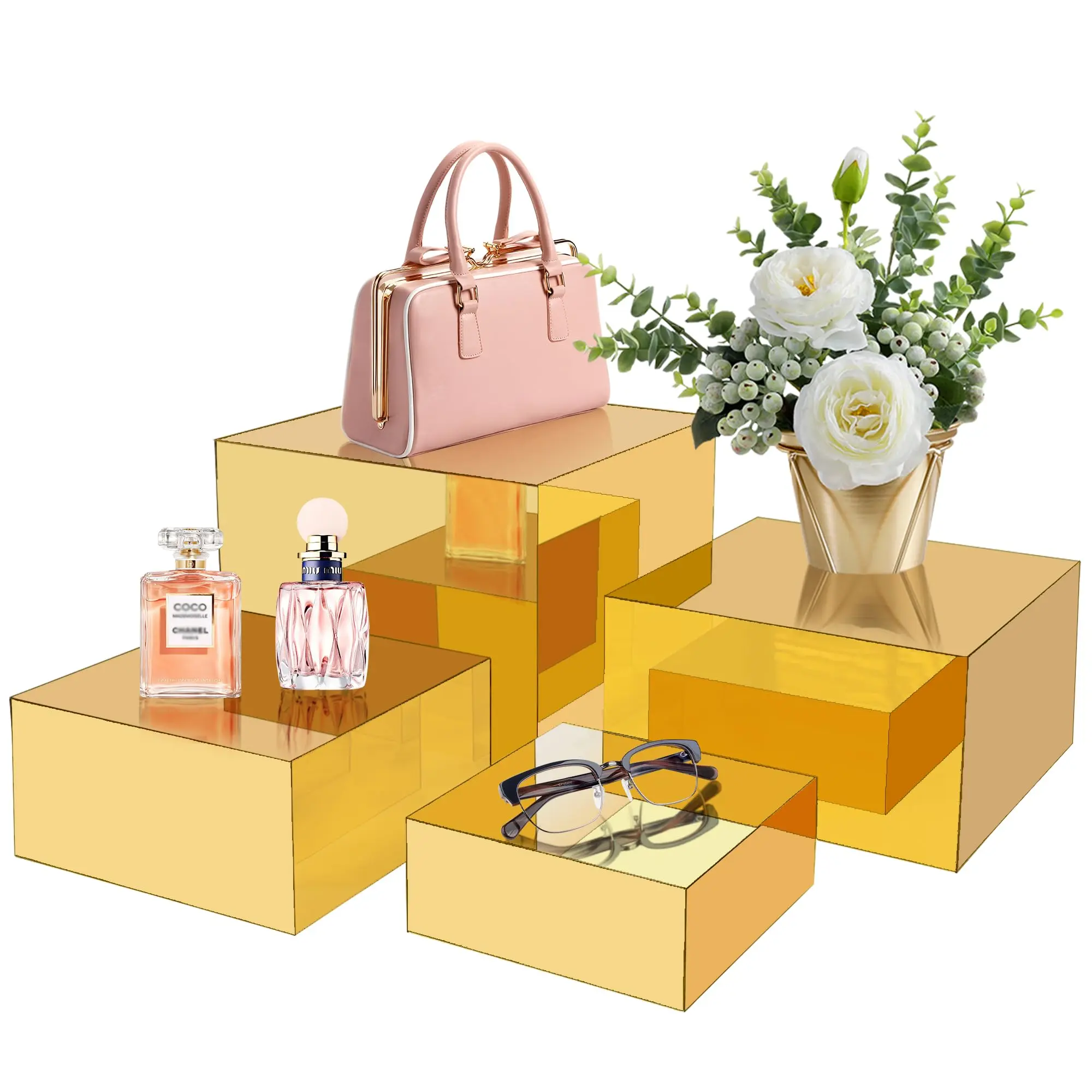 4Pcs Food Risers for Buffet Table Gold,Gold Mirrored Risers Display Stands, Cube Display Stands Box Risers for Catering Dessert Perfume Collection Jewelry Party Centerpieces