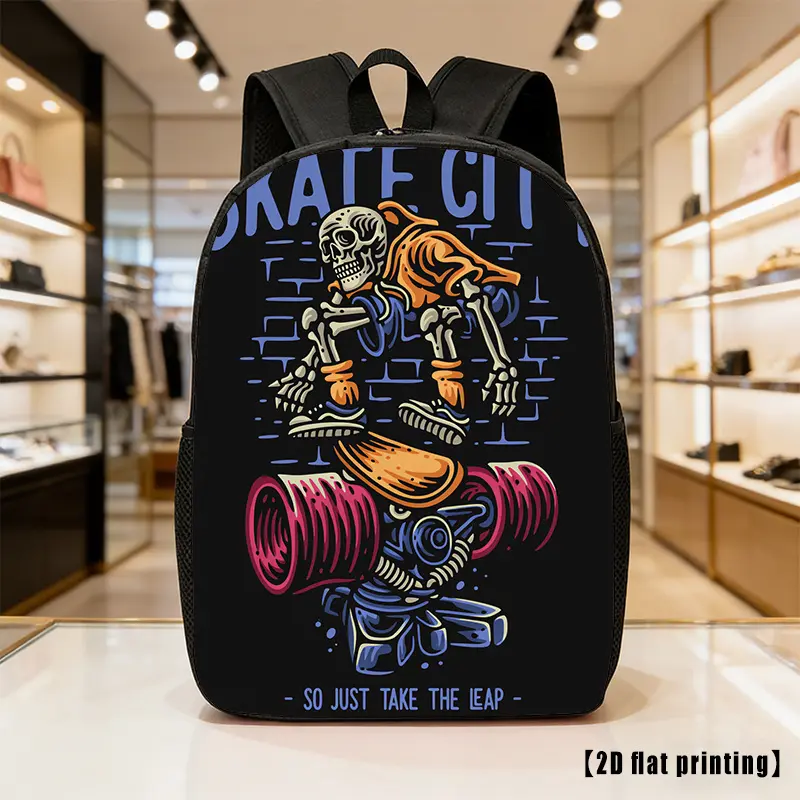Skull Skateboard, Lightweight, Large-capacity Unisex Backpack with Adjustable Shoulder Straps, Side Pockets, Suitable for Casual Wear, Commuting, and Multiple Uses. Ideal for Hiking, Mountaineering, and Adventure, as Well as as a Laptop Bag.