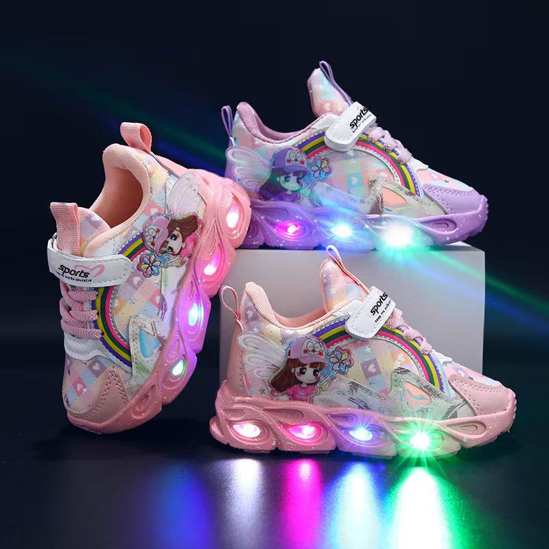 Girls' LED Light-Up Sneakers with Glow-in-the-Dark Soles Low-Top Flashing Shoes Cushioned Insole Rubber Outsole for Nighttime All-Season Running Outdoor Play First Walking Shoes Girls' Christmas gifts & birthday gifts & holiday gifts
