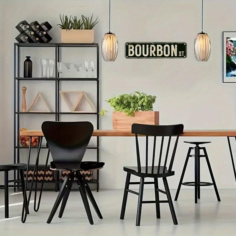 Vintage Bourbon Street Metal Wall Art Sign - Rustic 4*16 Inch Iron Wall Decor with Bold "BOURBON ST" Text, Durable Home Bar & for Man Cave Decoration