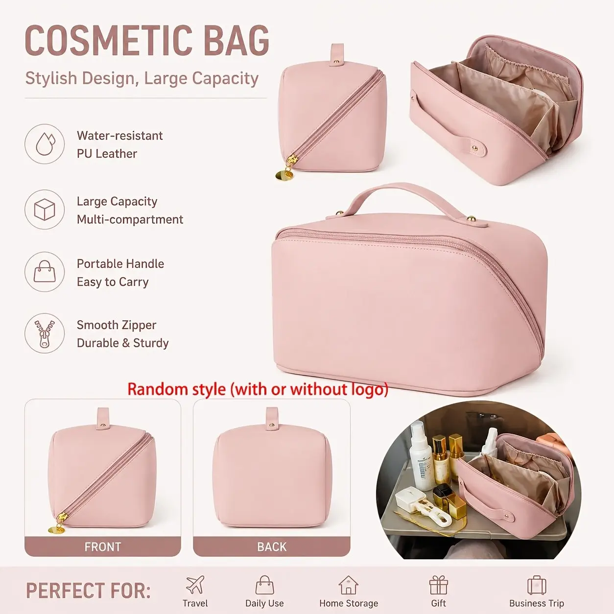 Large Capacity Expandable Travel Organizer Bag That Meets TSA Standards - Cosmetic Storage Bag with Zippered Compartments, Pink Color Scheme, Suitable for Women, Gym, Business Trips, Vacations, Expandable Design, with Sturdy Handle, Cosmetics Bag