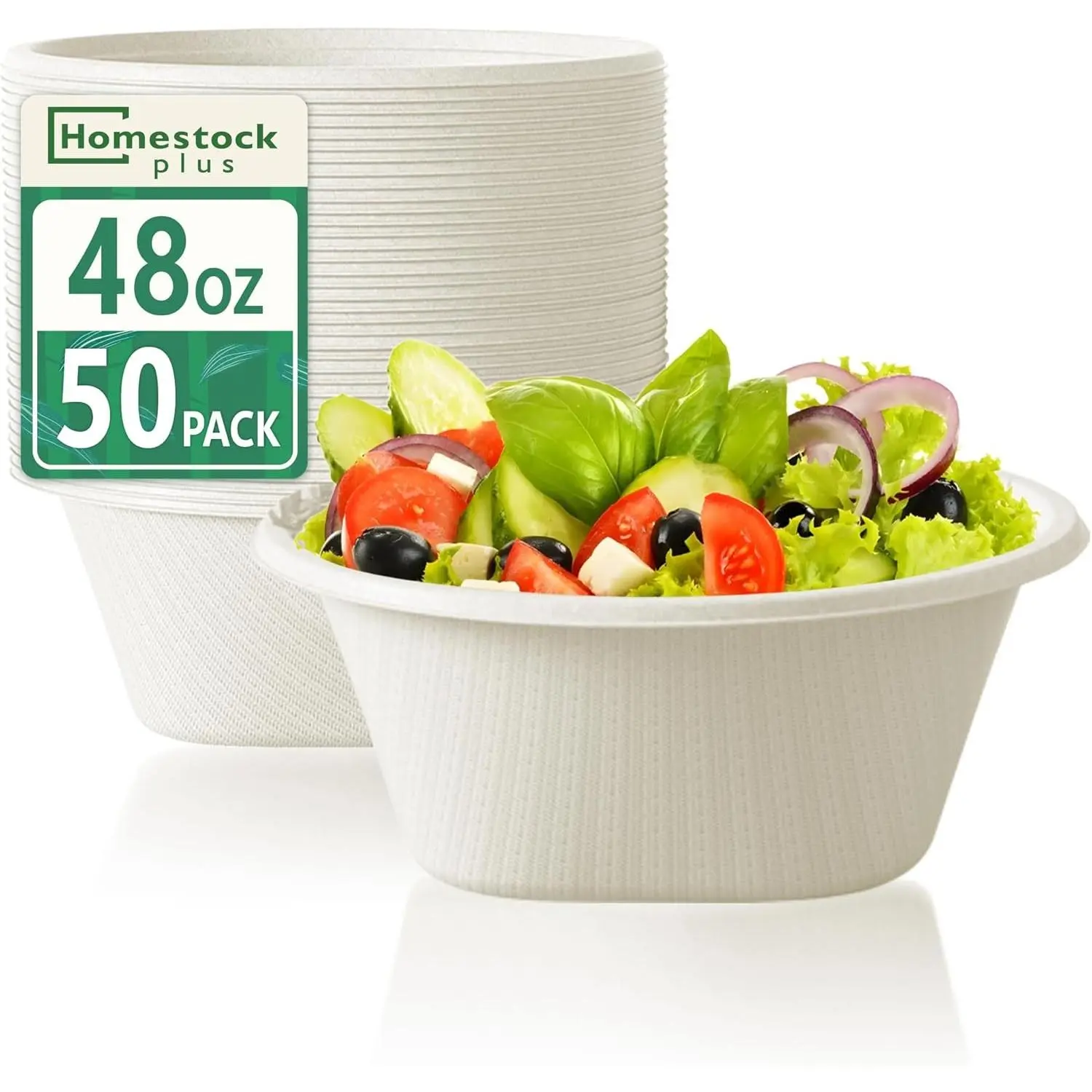 50-Pack 48 Oz Disposable Heavy Duty Compostable Paper Large Bowls, Microwave Safe, Ideal for Restaurant Catering & Eco-Friendly Use, White