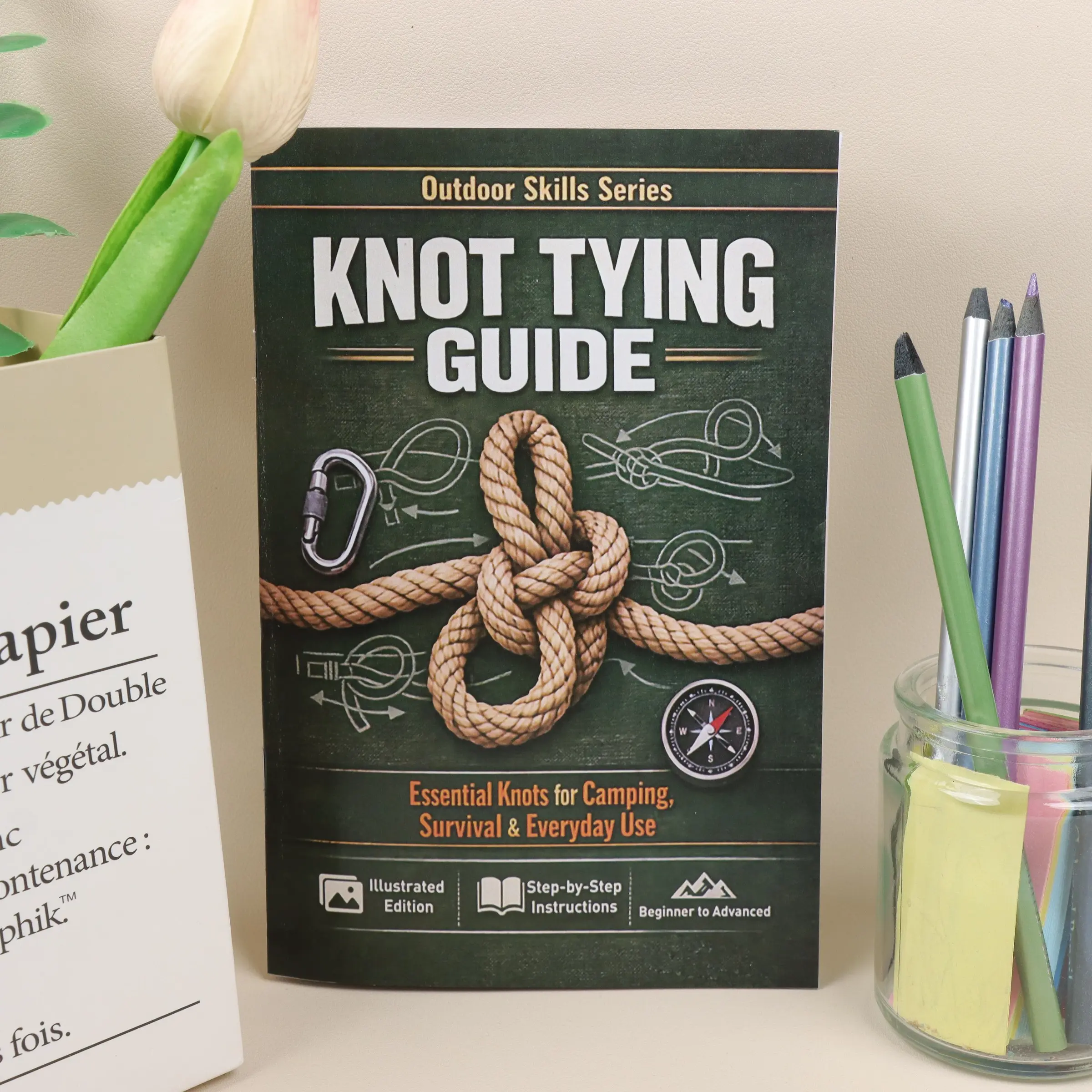 Outdoor Knot Guide Manual, Camping Survival Daily Rope Knot Step-By-Step Teaching Beginner Tool Book, Essential Outdoor Skills Handbook