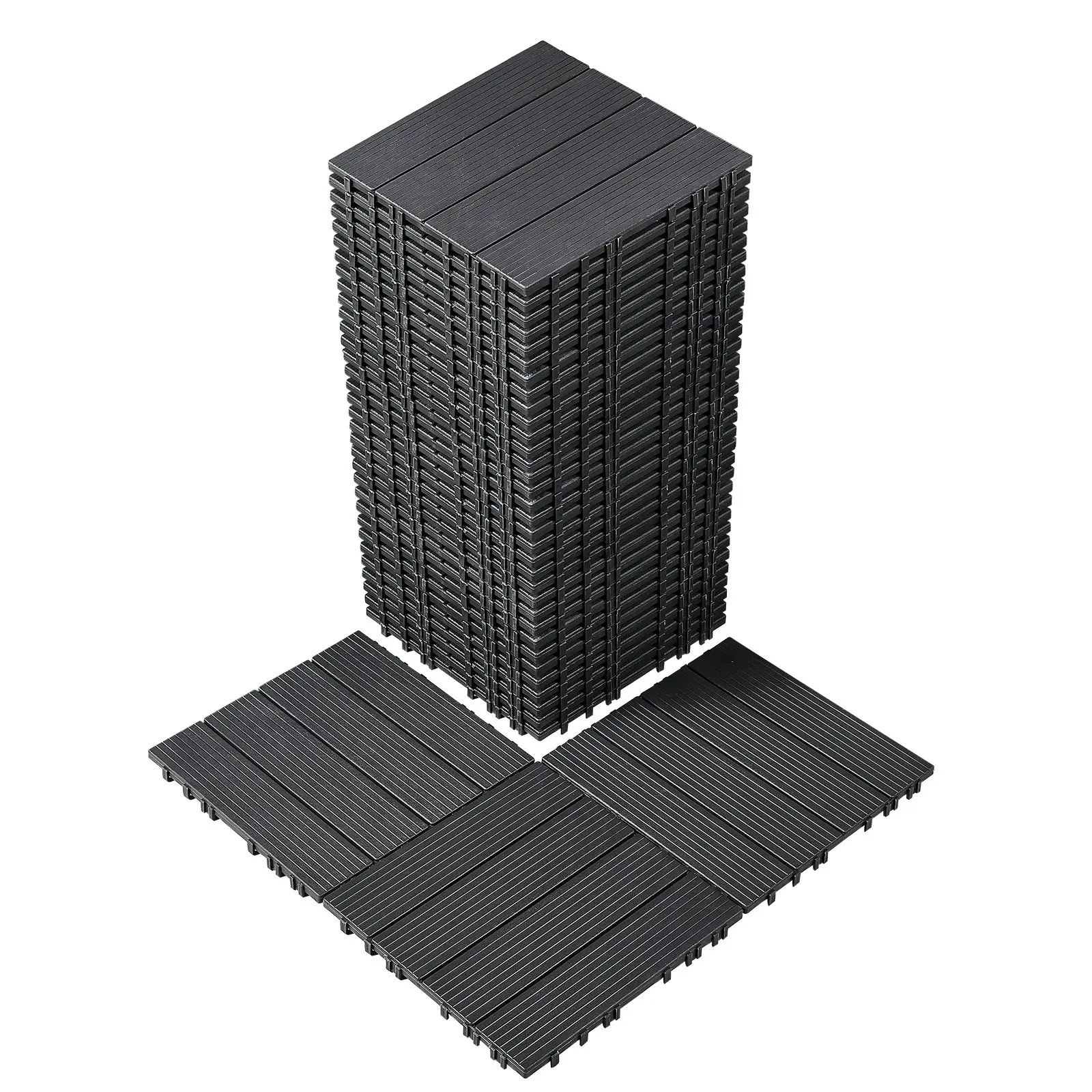 【toolupgrade】VEVOR Interlocking Deck Tiles, 36 Pack, 11.6" x 11.6" 36 sq. ft Plastic Waterproof Outdoor Flooring All Weather Use, Patio Floor Decking Covering Tiles for Porch Poolside Balcony Backyard, Dark Grey