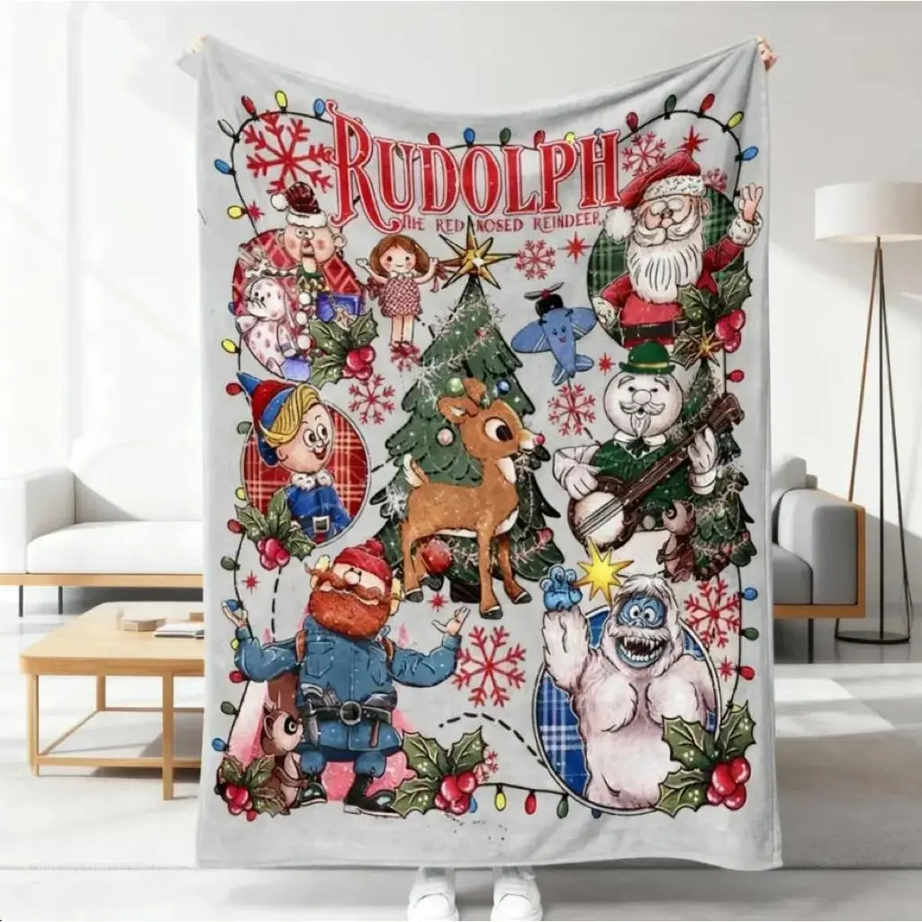 Rudolph the Red - Nosed Reindeer Christmas Themed Blanket Sofa Binging Throw AC Home Blanket Outdoor Picnic Vibe For Christmas Party Decor Winter Family Movie Nights New Year Gathering Decor Ideal for Christmas New Year's Day New Year
