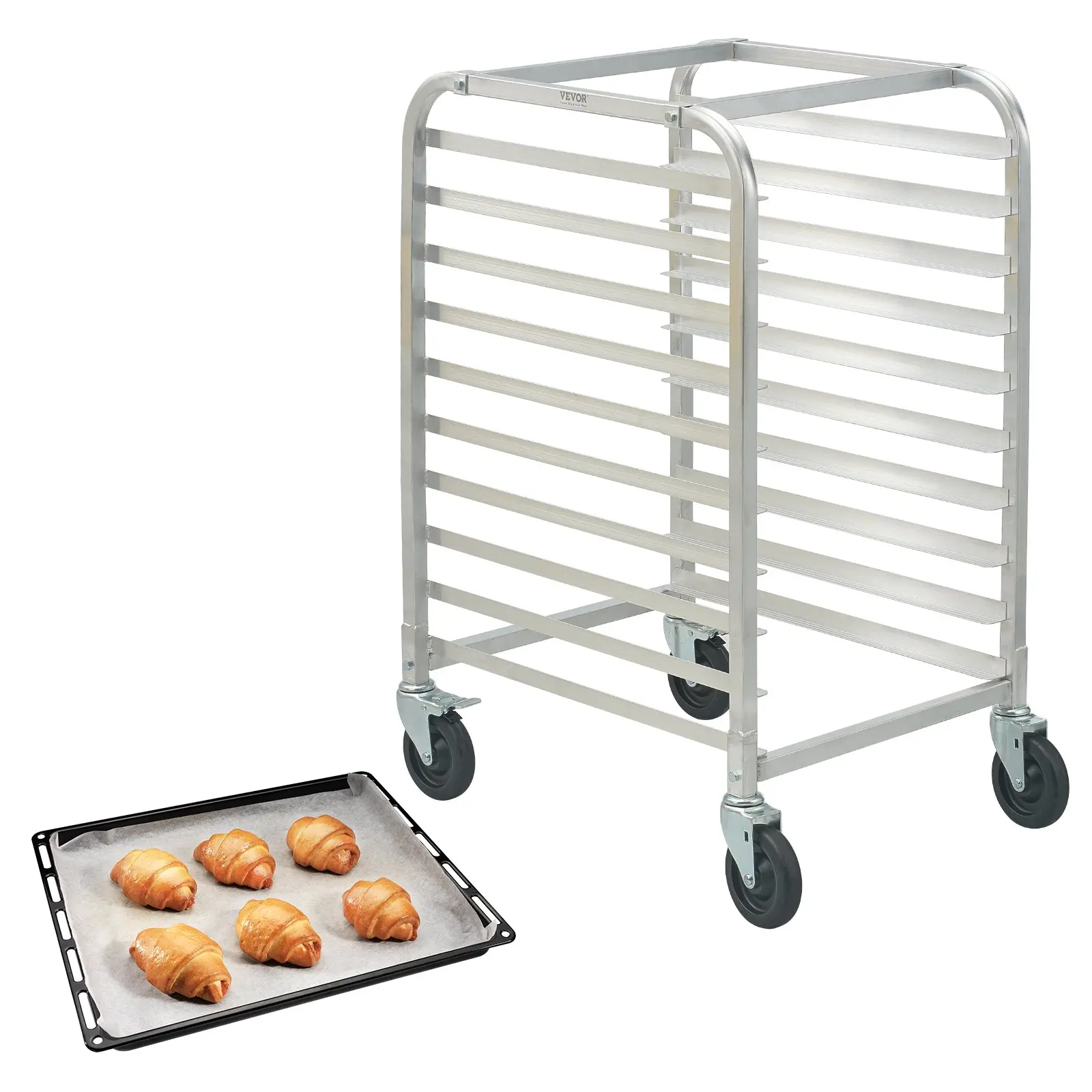 VEVOR Bun Pan Rack, 10-Tier Commercial Bakery Racks with Brake Wheels, Aluminum Racking Trolley Storage for Half Full Sheet, Speed Rack For Kitchen Home, Bread Baking Equipment, 26"Lx 20.3"Wx 39"H