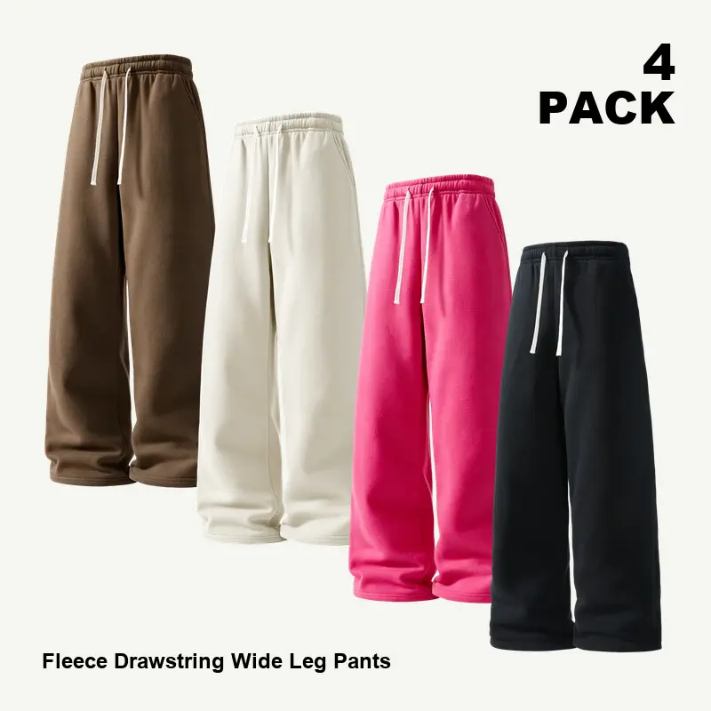 4-Pack Men's Relaxed Wide Leg Sweatpants Set, Assorted Solid Color Drawstring Elastic Waist Loose Fit Straight Leg Casual Lounge Pants with Side Pockets for Relaxed Daily Outfits and Travel