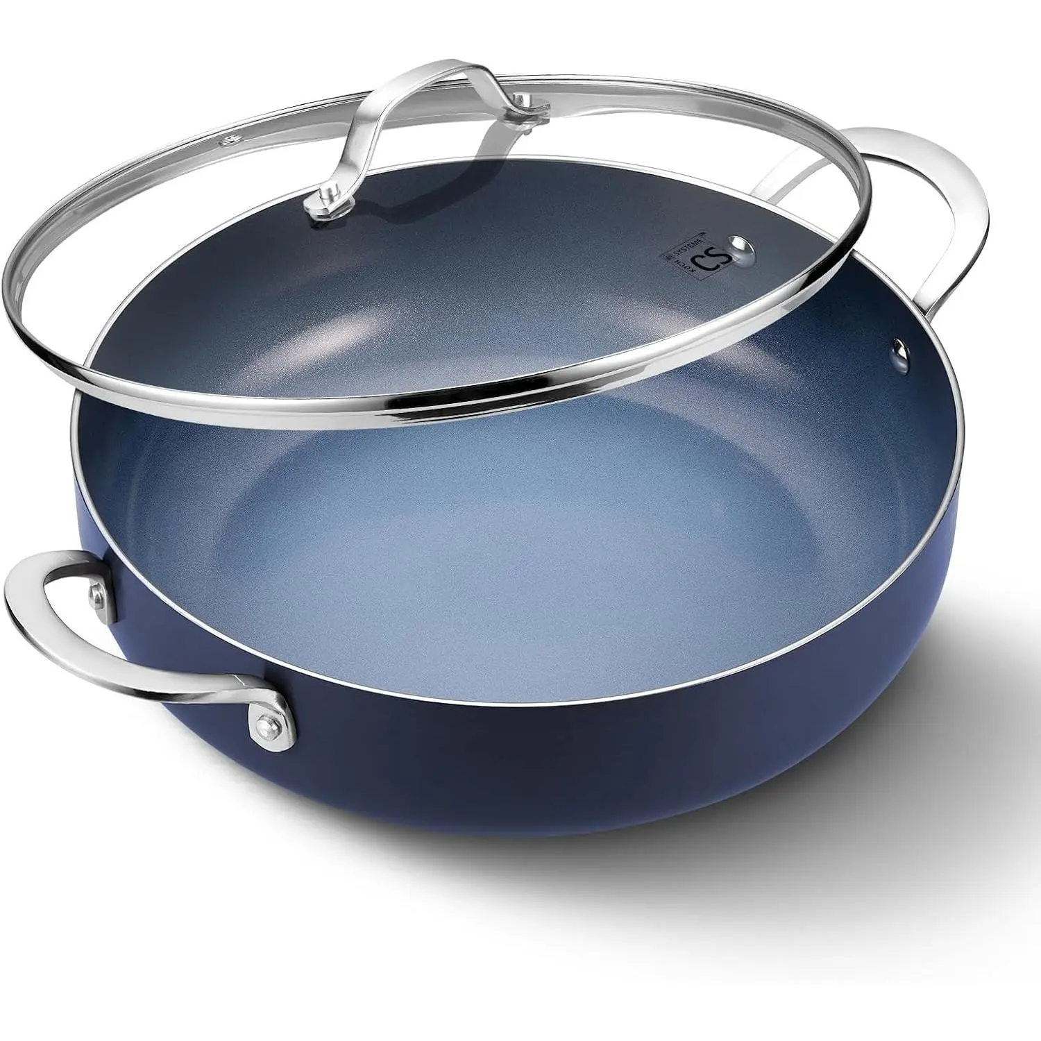 KOCH SYSTEME CS 12-Inch Saute Pan, 5.5-Quart Deep Frying Pan, Toxin-Free Ceramic Nonstick Saute Pan with Lid – Large Scratch-Resistant Deep Fry Pan, Oven Safe, Induction Compatible, Gradient Blue
