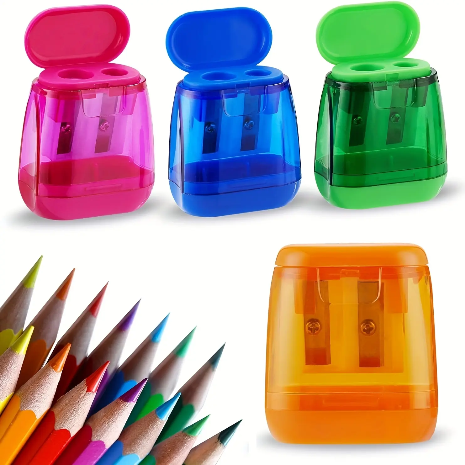4-Pack Triangular Dual-Hole Pencil Sharpeners, Large Caliber for Thick Pencils, Durable Plastic Manual Pencil Shavers, No Battery Needed, Assorted Colors, Office Supplies, Stationery Supplies