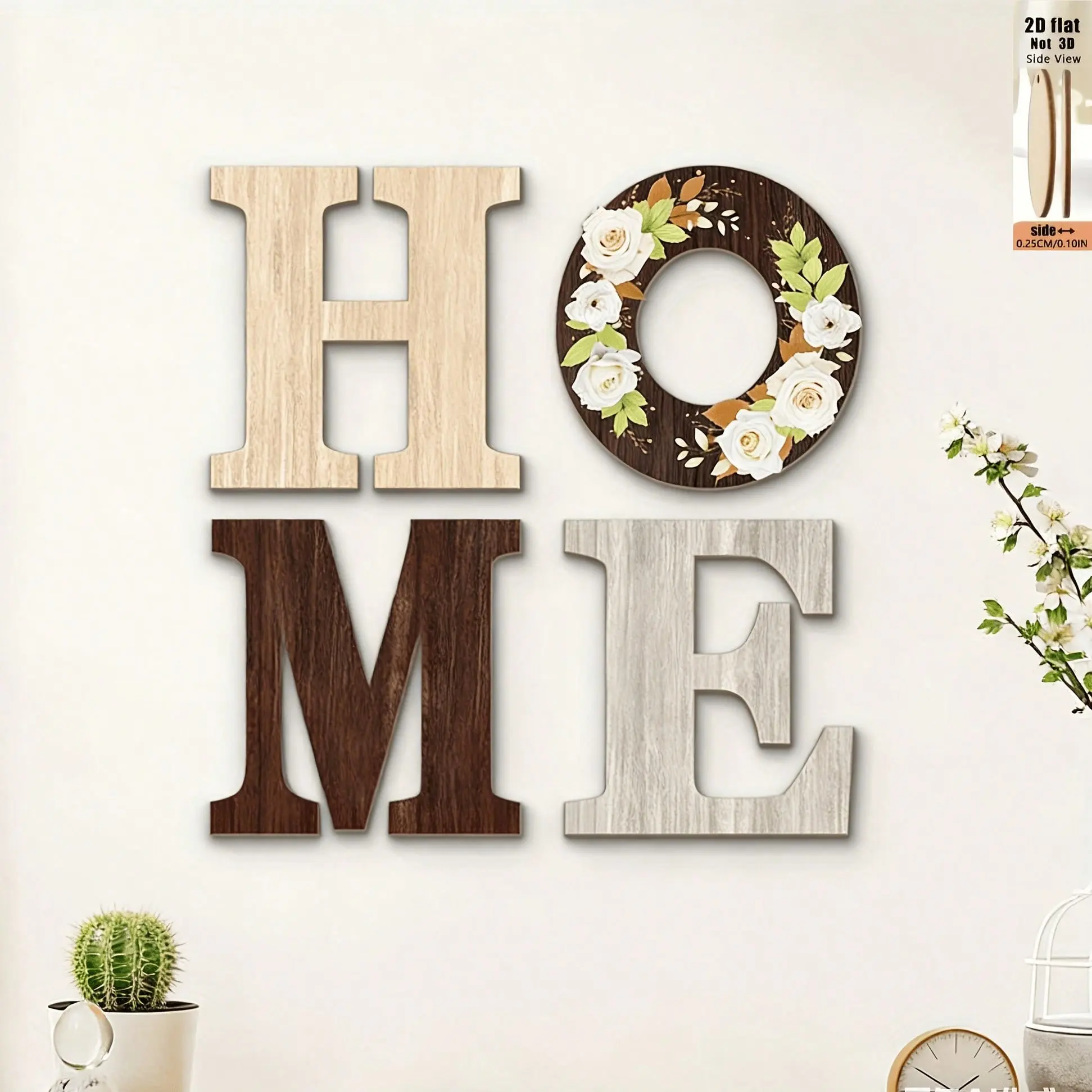 Rustic Wood Home Wall Letters, Floral Decorative Sign, Wooden Home Sign, Living Room Bedroom Wall Hanging, 3D Flower Design, Stylish Interior Decoration