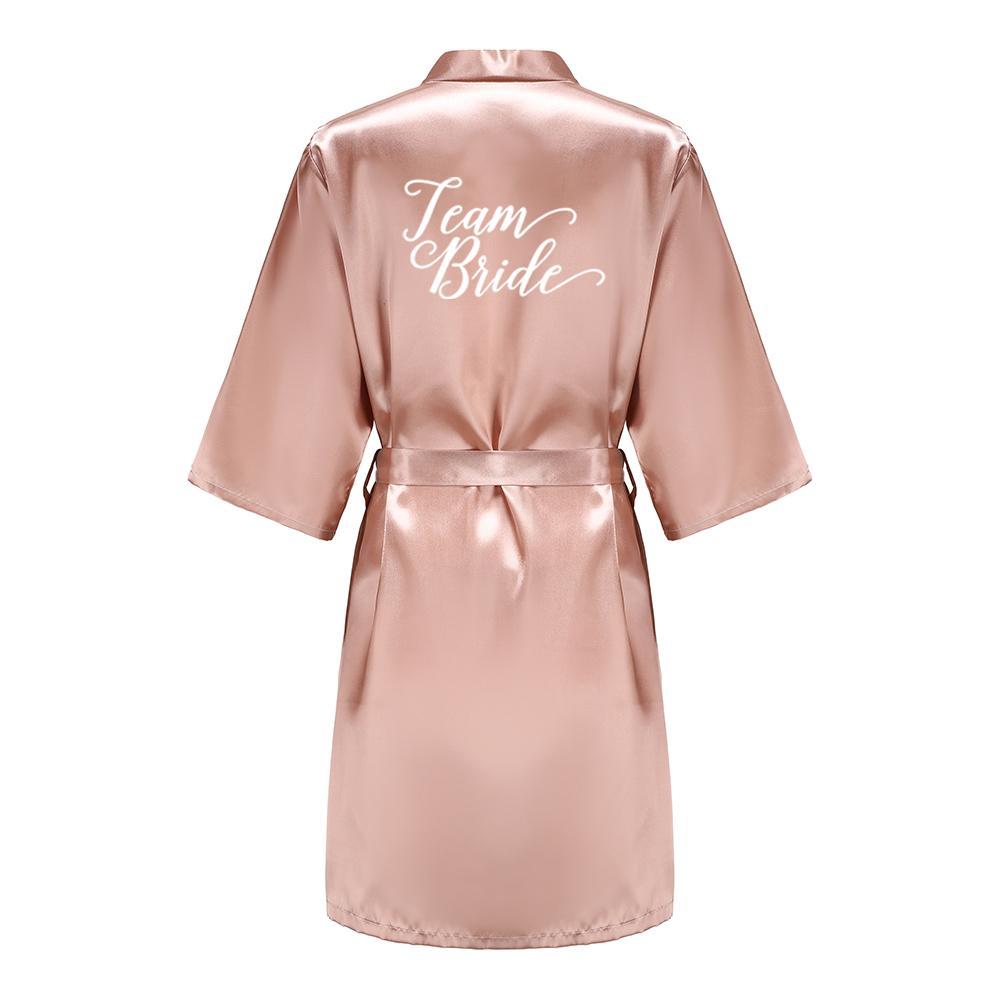 Rose Gold Satin Team Bride Bridesmaid Robe Wedding Bathrobe Gown Women Dressing Sleepwear Mother Maid of Honor Kimono