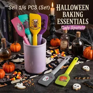1/6PCS(Set) Halloween Silicone Spatula, Heat Resistant Non Stick Baking Scraper, Food Grade Silicone and PP Handle Cake Cream Spreader, Flexible Kitchen Baking Tool for Mixing Frosting Cooking Home Baking Holiday Gifts