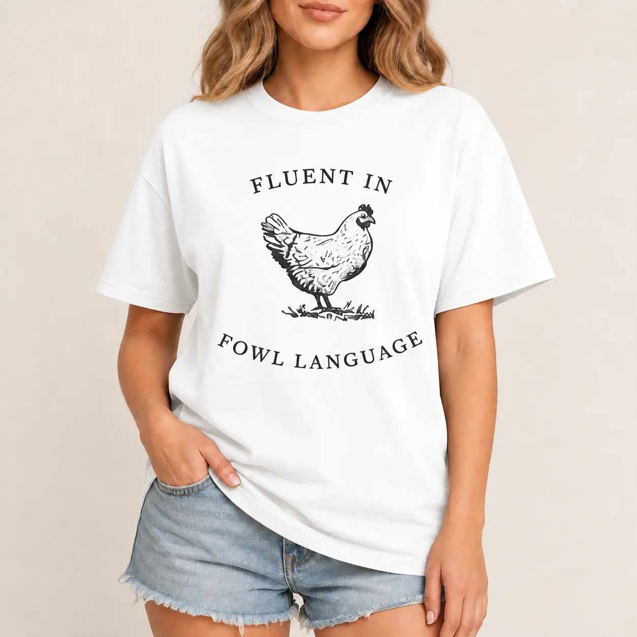 Unisex Fluent in Fowl Language Chicken T-shirt, Chicken Lover Gift Funny Country Farm Crazy Chicken Lady, Farmer Gift Cotton