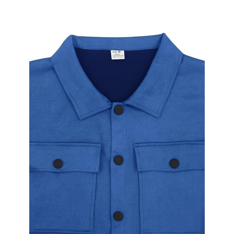 2pcs Men'S Casual Solid Color Sweatsuit Set, Polyester Knit Fabric with Slight Stretch, Regular Fit, with Lapel Collar, Button Details, for Spring/Fall - Fashionable American Style Workwear Jacket and Pants Combo