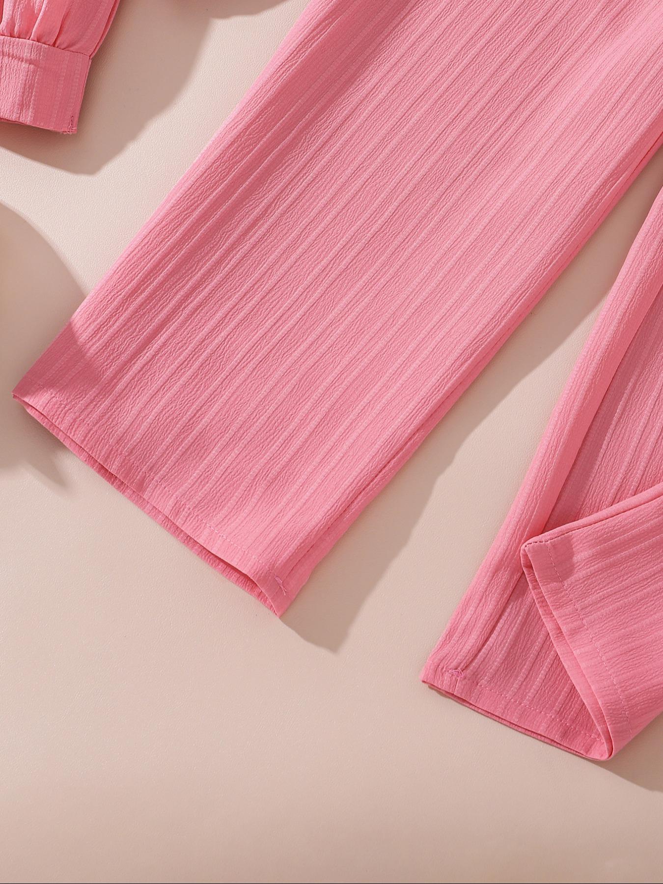 Two-piece Set Girl's Solid Color / Bow Pattern Shirt & Pants Set, Suits, Casual Long Sleeve Collared Top & Trousers for Spring & Fall, Kids Clothes for Daily Wear