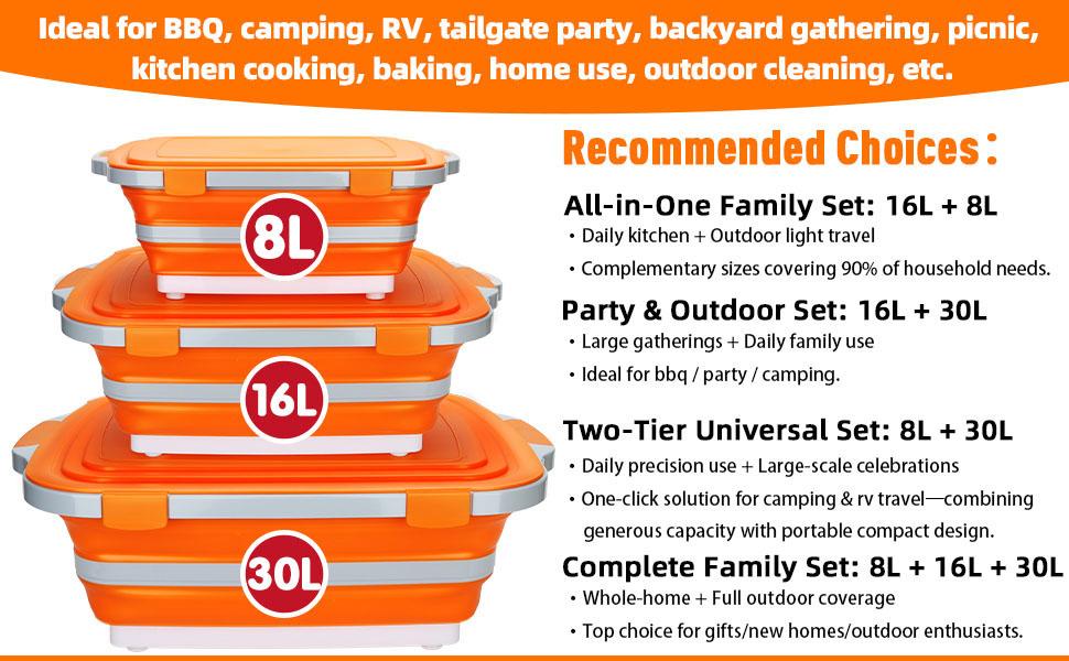 16L Collapsible BBQ Prep Tub with Locking Lid Cutting Board for Marinating Food Storage - Portable Wash Basin for Kitchen Camping Sink - Gift for Men Women for Household Baking Grill Picnic Tailgate