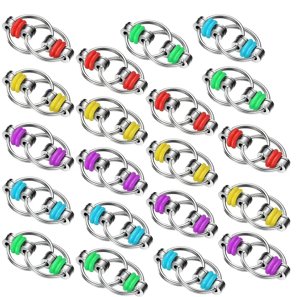 Bicycle Chain Fidget Toy - Premium Metal Stress Relief Keychain for Anxiety & Focus | 4-Piece Set