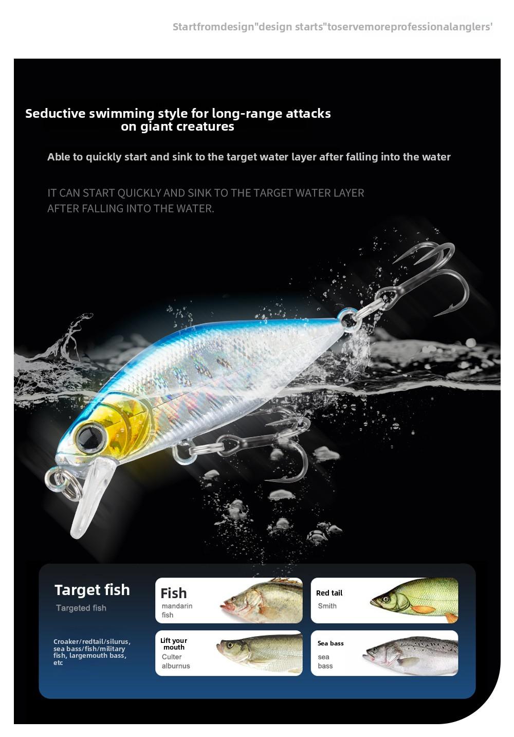 Luya bait 5 pieces(one set) submerged bait, freshwater red eye mouth bionic hard bait