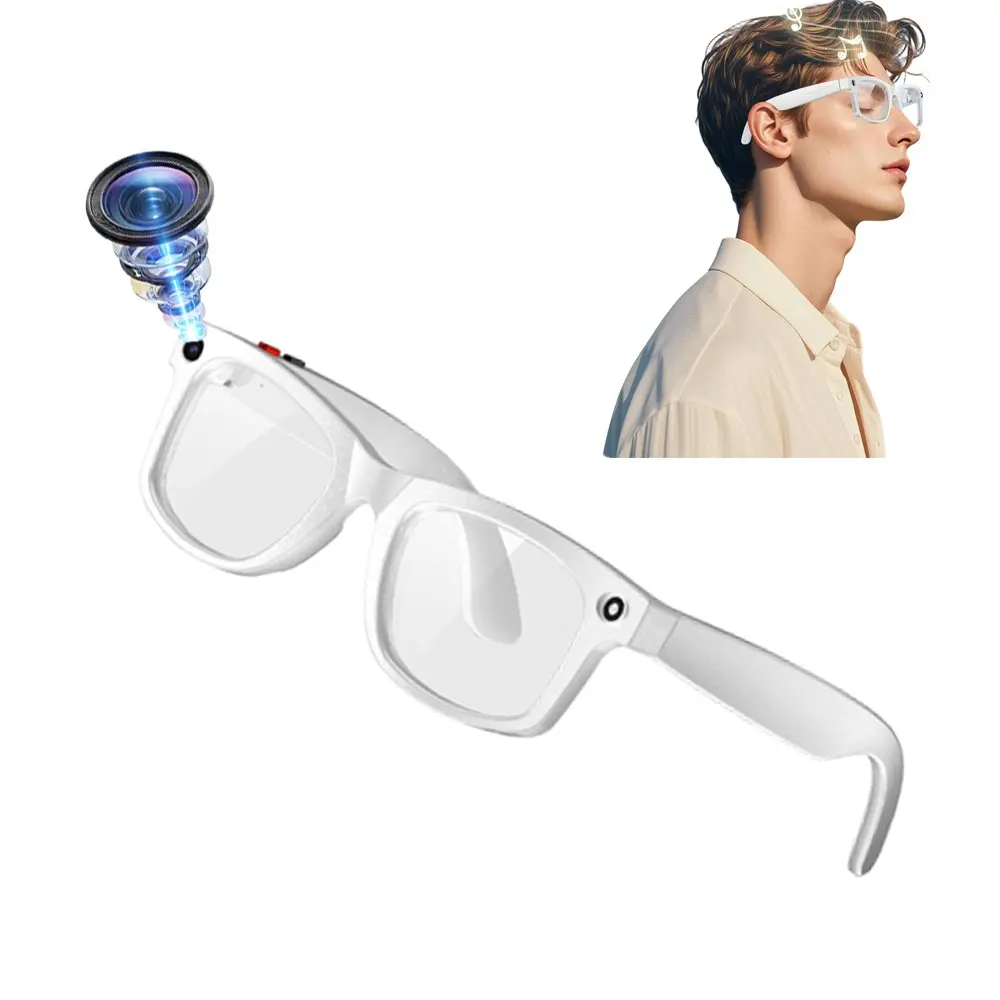 Bluetooth Video Smart Glasses for Women,with 2MP Camera, AI Translation, Anti-Shake Video Recording, UV400 lenses, 290Mah Battery, Hands-Free Calls, Music Control, 3 Lenses Total (Transparent Anti-blue Lenses + Sunglasses Lenses+Brown Lenses)