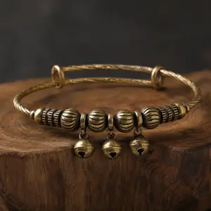 Jingling Bell Open Bangle with Textured Beads, Musical Retro Jewelry, Perfect Gift for Music Lovers, Stylish Accessory for Any Occasion, Beaded Bracelet