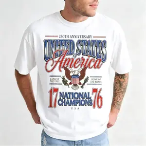 [SALE UP TO 50%] [FREE SHIP] July 4th 1776 National Champions Funny T-Shirt, America 250th Anniversary Oversized Tee, Distressed Americana