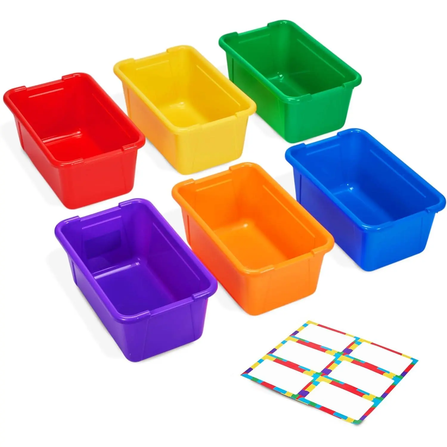 6 Quart Plastic Storage Bins Without , 6 Pack, Colorful | Stackable 6-quart bins with  organize classroom supplies, crafts, toys and building blocks for Classroom &