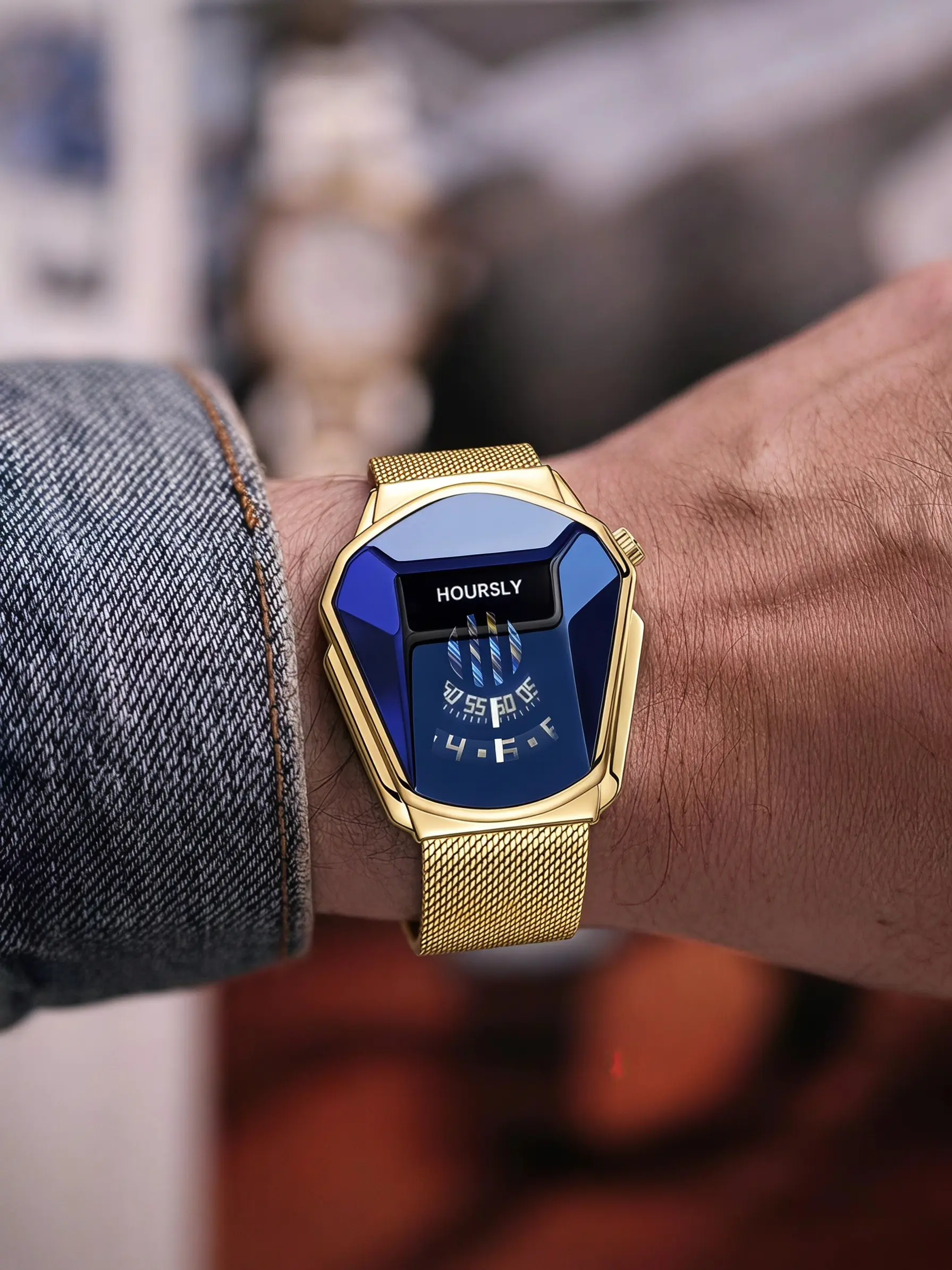 Men's Casual Quartz Watch, Mesh Strap, Stainless Steel Case, Rectangle Analog Dial, Mineral Glass, 11 Colors Available