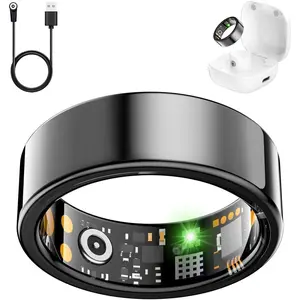Premium Gold Finish Health Tracking Ring for Adults - Multi-Sensor, Slim Low-Profile Stylish Durable Portable Metal Wearable with Magnetic USB Charging for Fitness Monitoring, Heart Rate Tracking, Workout Use