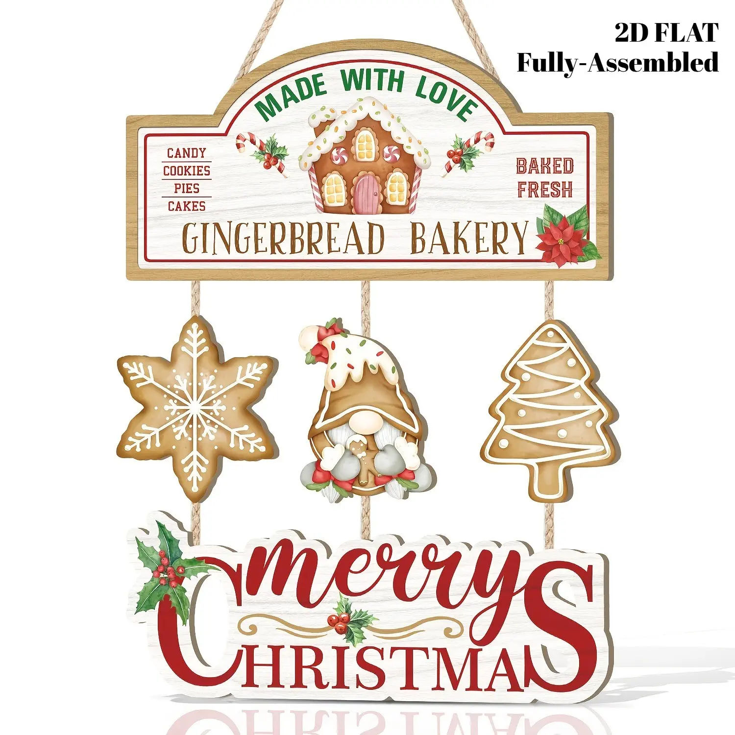 Gingerbread House Christmas Wall Decor - 2D Printed Flat Art for Front Door and Home Decorations | Merry Christmas Holiday Hanging Sign for Bathroom, Living Room, and Party Decor
