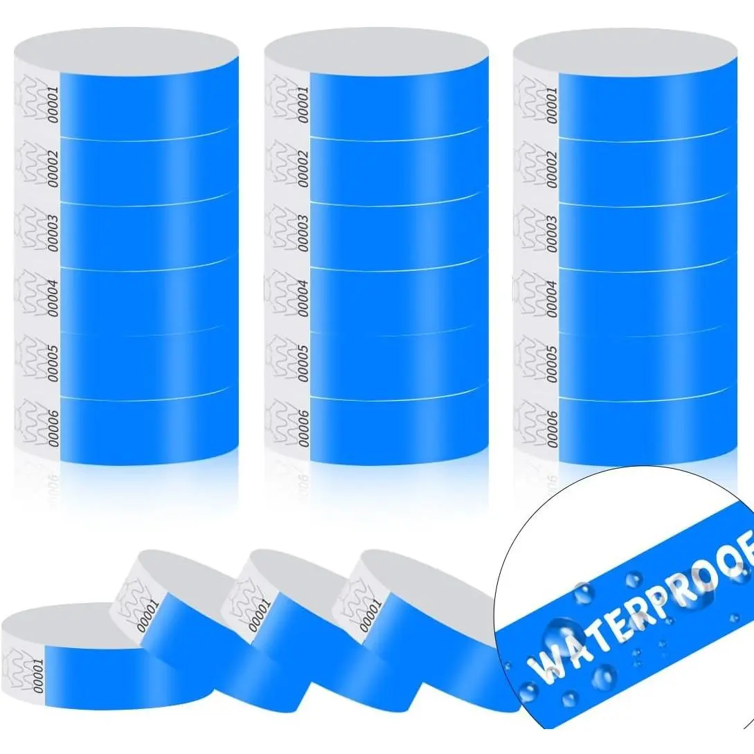 Women's Event Paper Wristbands - 300 Pack, Waterproof, Lightweight, Neon Blue Adhesive Bracelet Identification Bands for Festival, Party Use