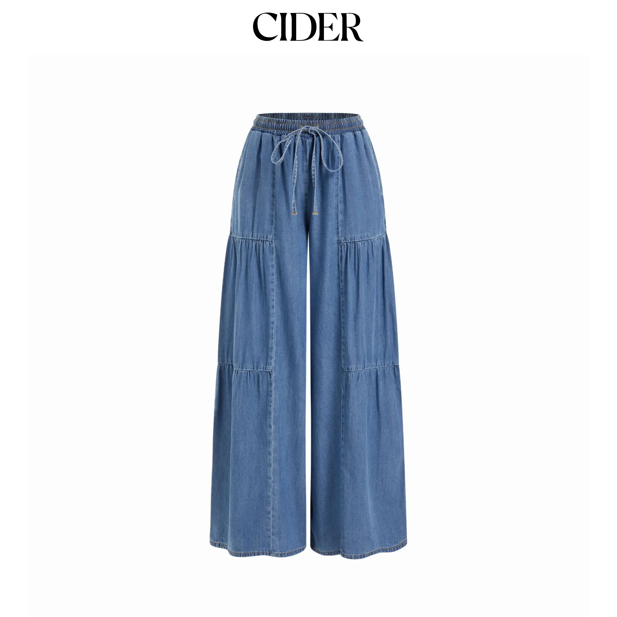 Cider Denim Mid Rise Drawstring Ruched Wide Leg Jeans Cider Denim Mid Rise Drawstring Ruched Wide Leg Jeans