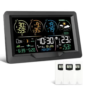 EM3390 7.5" Weather Station, Weather Station  Indoor Outdoor Thermometer, Digital Weather Stations 3 Sensors with Atomic Clock, Barometer, Moon Phase, Large Screen  for  Use