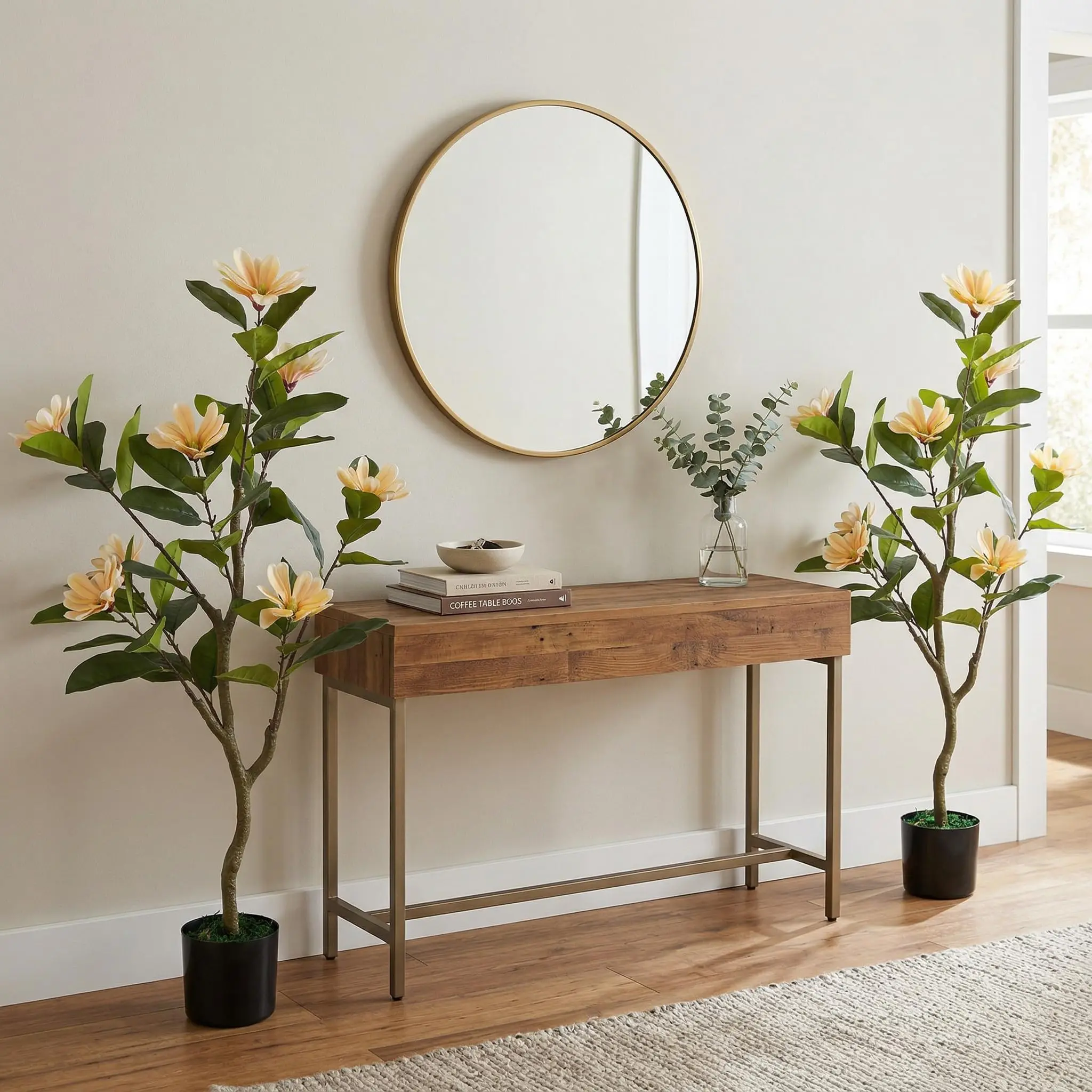 Garvee 2 Pack Artificial Magnolia Tree, 3.7 ft Tall Faux Magnolia Plant with Realistic Leaves and Blooms, Potted Floral Tree for Living Room, Office, Porch Decor in Yellow