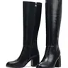 Women's High Heel Knee-High Boots, PU Leather Zipper Pointed Toe Block Heel Boots, Fall and Winter Fashion Boots with Zipper, Comfortable and Stylish, Perfect for Casual Wear #GLOBAL PICKS