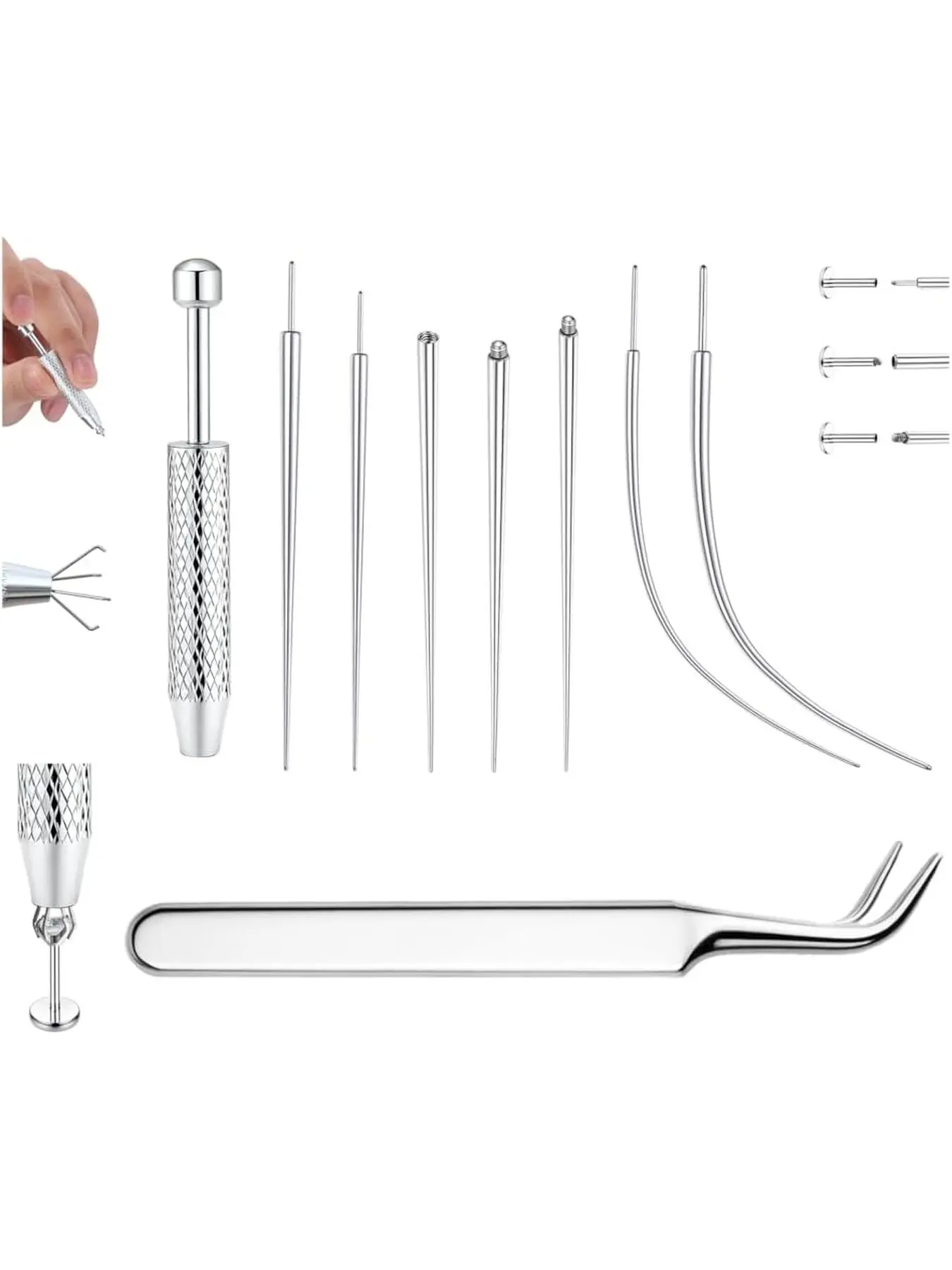 Piercing Ball Grabber Taper Needles Tools to Change Jewellery 16G 18G Ear Piercing Kit Piercing Stainless Steel Threadless Insertion Pin Thread Body Piercing Kit for Ear Nose Lip Belly