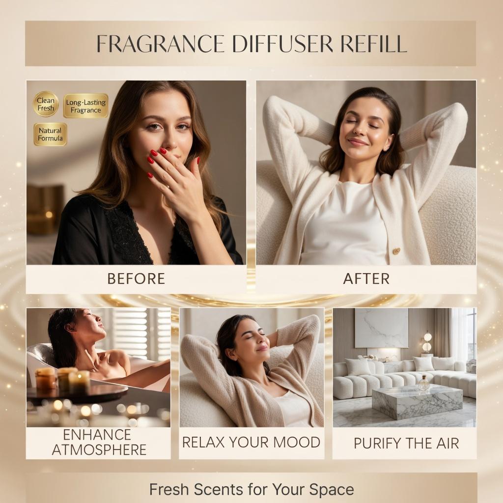 Aromatherapy Diffuser Refill - Long Lasting Fragrance, Cozy Warm Atmosphere & Romantic Mood Enhancer for Home
