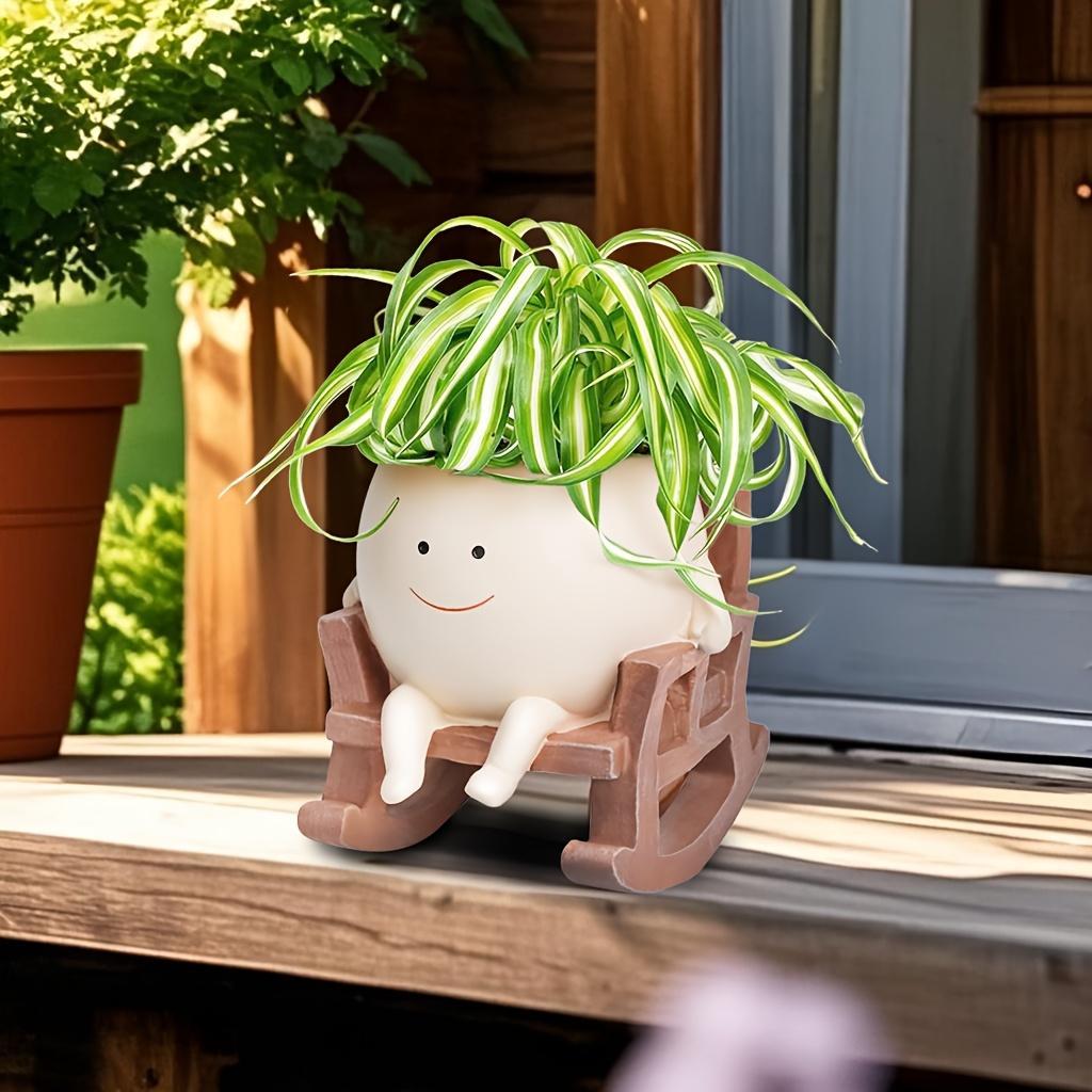 Cartoon Design Resin Vase, 1 Piece Cute Chair Design Vase with Drain Hole, Decorative Flower Pot for Home Office Desk, Home Decor, Ornaments