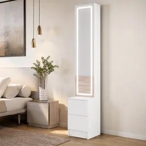 ARCH LED Dressing Mirror Cabinet with Lights, 63in Tall Cosmetic Organizer Jewelry Storage, Adjustable Brightness 3 Color Modes, Extra Large Mirror Multi Layer Shelves, White MDF Freestanding Vanity for Bedroom, White Color Options