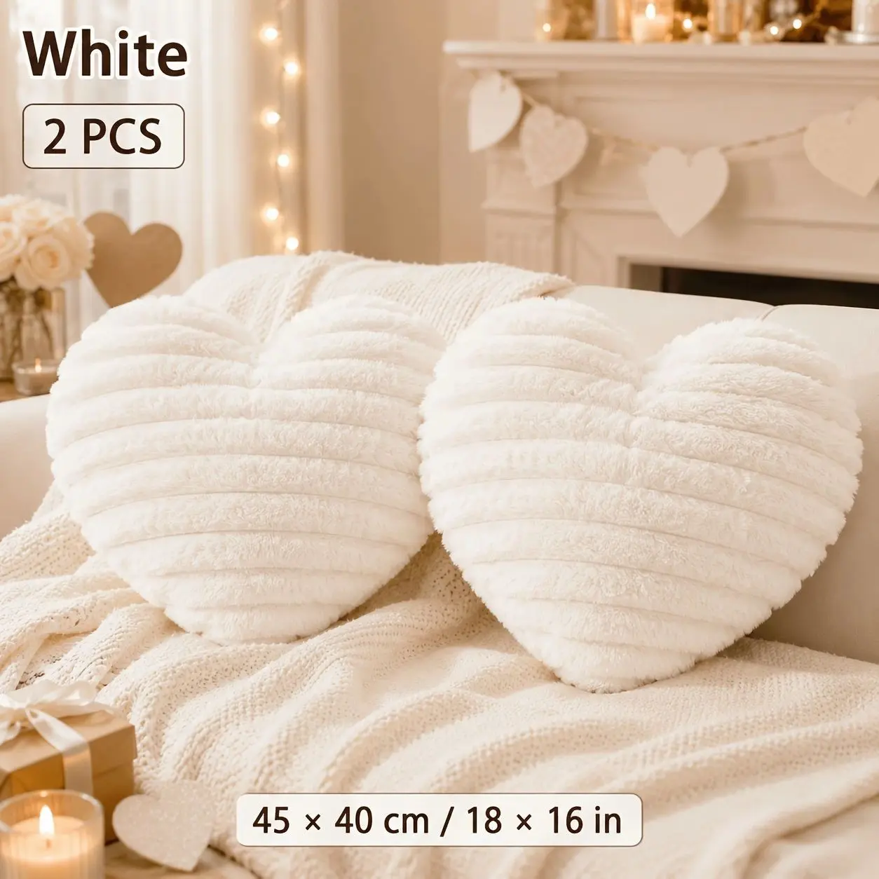 2-Pack Heart-Shaped Pillowcases, 40x45cm, Soft Plush, ///mixed Colors, Home Decor for Sofa, Bedroom, Living Room, Valentine's Day