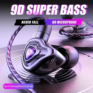 9D Super Bass In-Ear Wired Headset HD Microphone 3.5mm Jack Noise-Canceling High-Fidelity Sound Volume Control for Gaming Sports Calls Compatible with Samsung Xiaomi OPPO