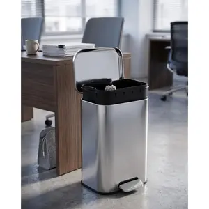 Fingerprint-Proof Stainless Steel Kitchen Trash Can - Step Pedal, Soft-Close Lid, Removable Inner Bucket - Modern Indoor Recycling Bin for Home, Office, Bathroom, 13 Gallon/50L - 42.8x35.5x62cm
