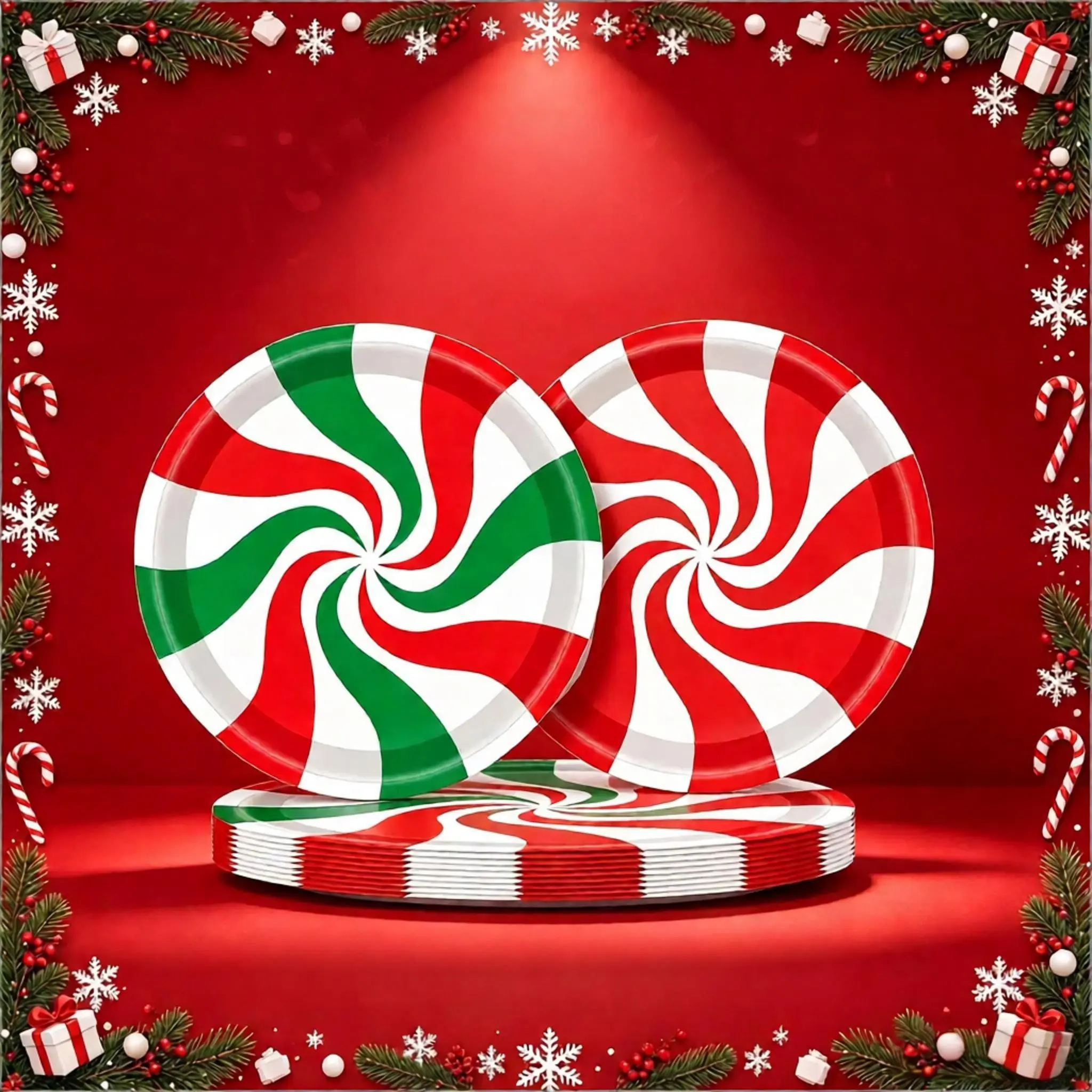 32 Pcs Christmas Mint Oval Paper Plates, Large Disposable Party Decor, Halloween New Year Dinnerware, 16 Guests Candy Dishes