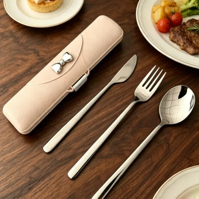 Outdoor Portable Cutlery Set, 304 Stainless Steel Korean Style Fork Knife Spoon Trio, Student Travel Gift Tableware Kit