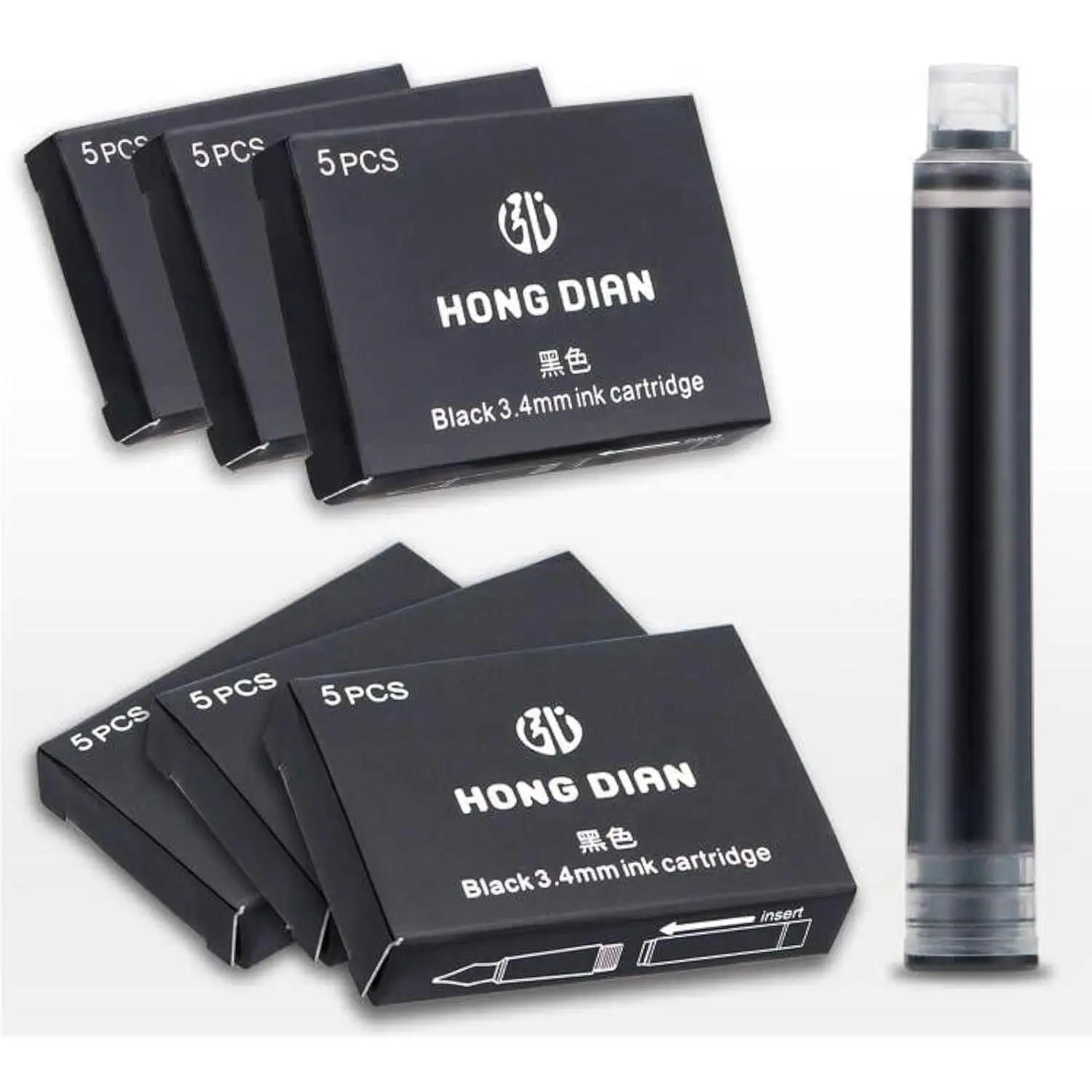 Fountain Pen Ink Cartridges Black Color, Set of 30 Refill Ink Cartridges, 3.4 mm Bore Diameter
