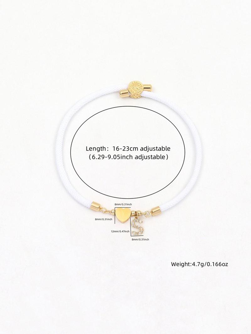 Initial Heart Charm Letter Link Bracelet, Fashion All-match Jewelry for Women, Retro Adjustable Rope Bracelet for Daily Use